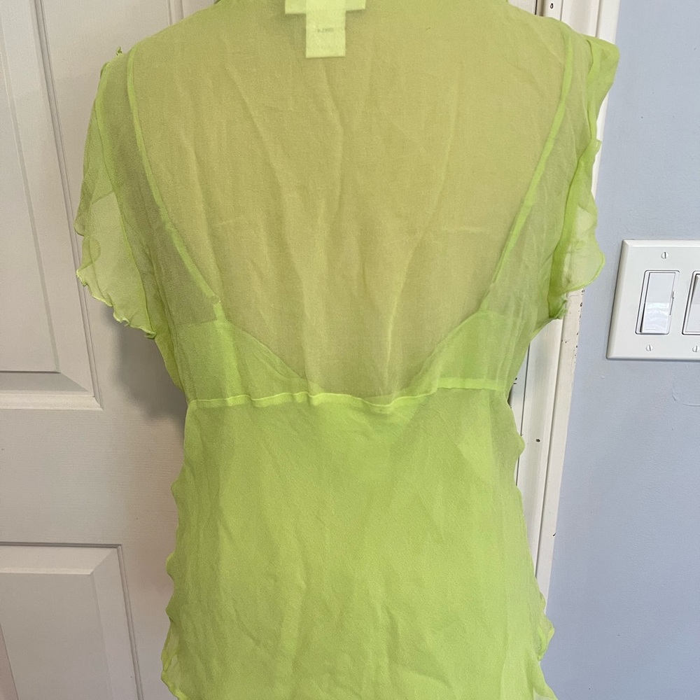 Worthington Lime Ruffle Chiffon with inside camsole Blouse - Picture 3 of 10
